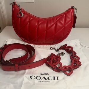 NWOT Coach Mira Pillow Quilting Sport Red Shoulder Bag With heart Strap